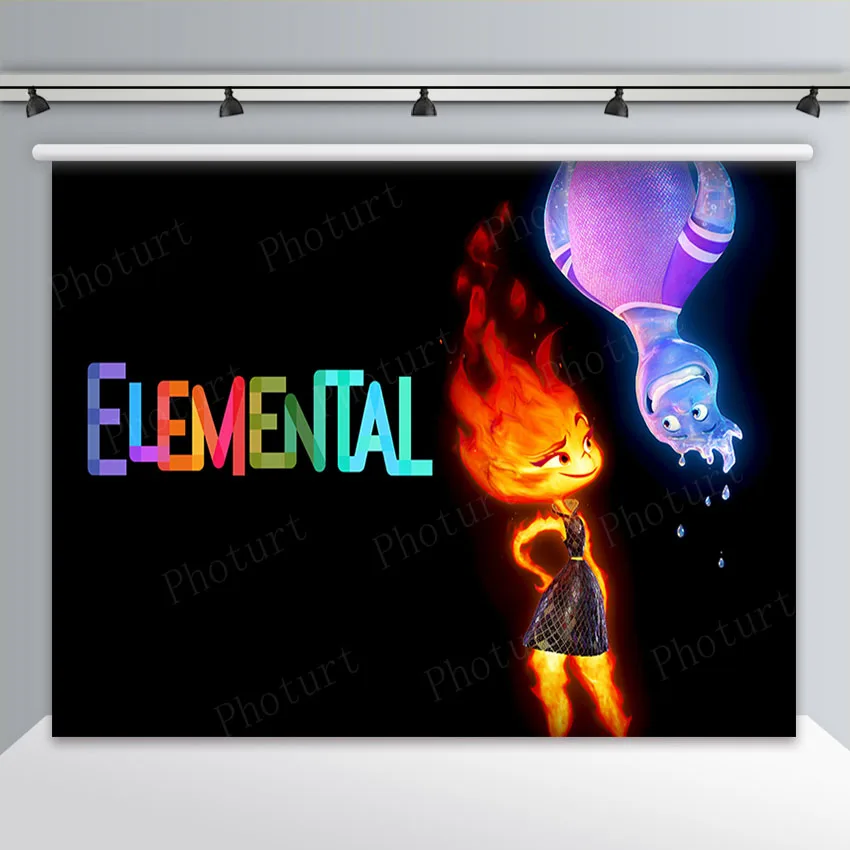 Disney Elemental City Exploring Backdrop Kids Birthday Decoration Background Water Fire Vinyl Polyester Photography Decor Props