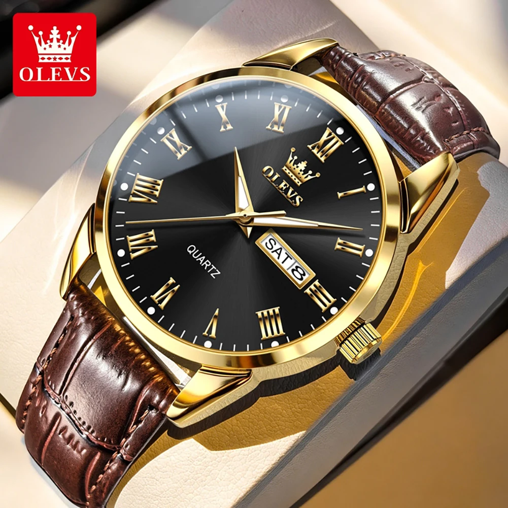 

OLEVS 5892 Men's Wristwatch Dual Calendar Display Classic Watch Waterproof Leather Strap Men's Quartz Watch