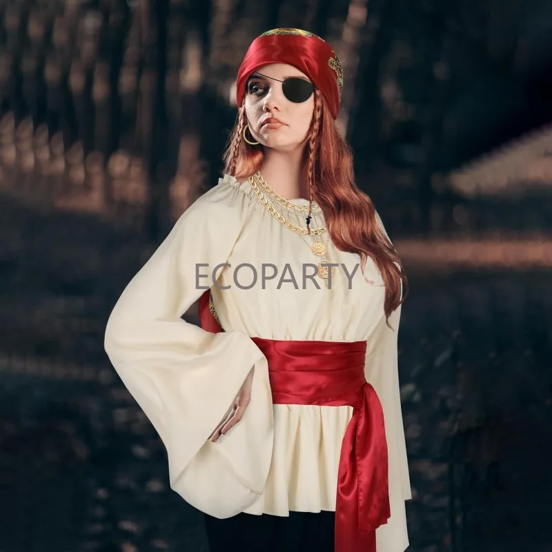 6 SZT. Akcesoria do kostiumu pirata dla kobiet, kapitan pirat, akcesoria z bandaną, chustą na głowę, szarfą, naszyjnikiem, przebranie na Halloween