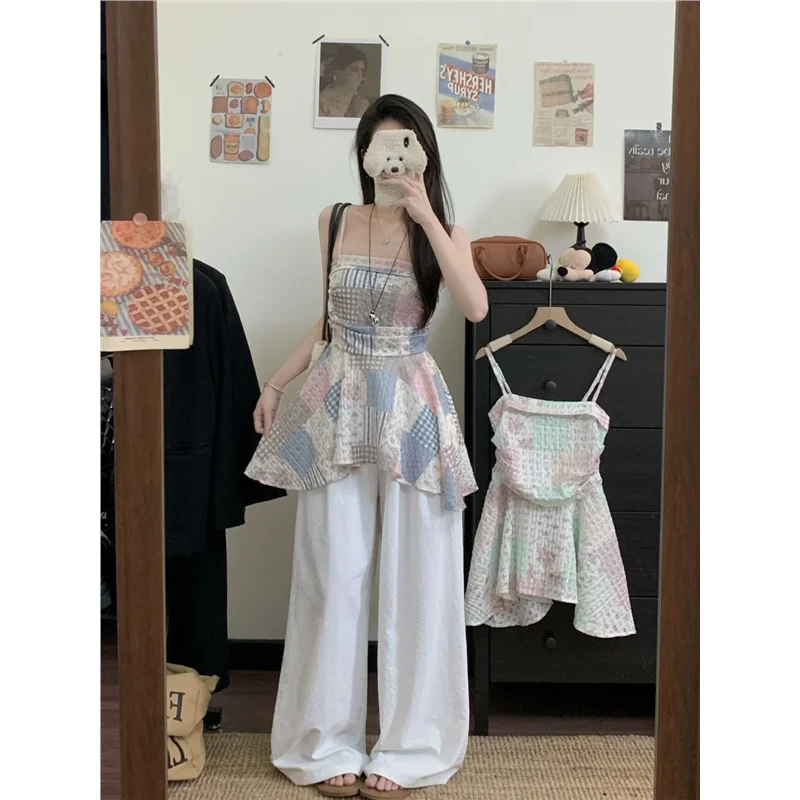 

Женский летний топ-безрукавка из смесового хлопка с ретро-принтом, пэчворком и асимметричным подолом, модный, для отпуска