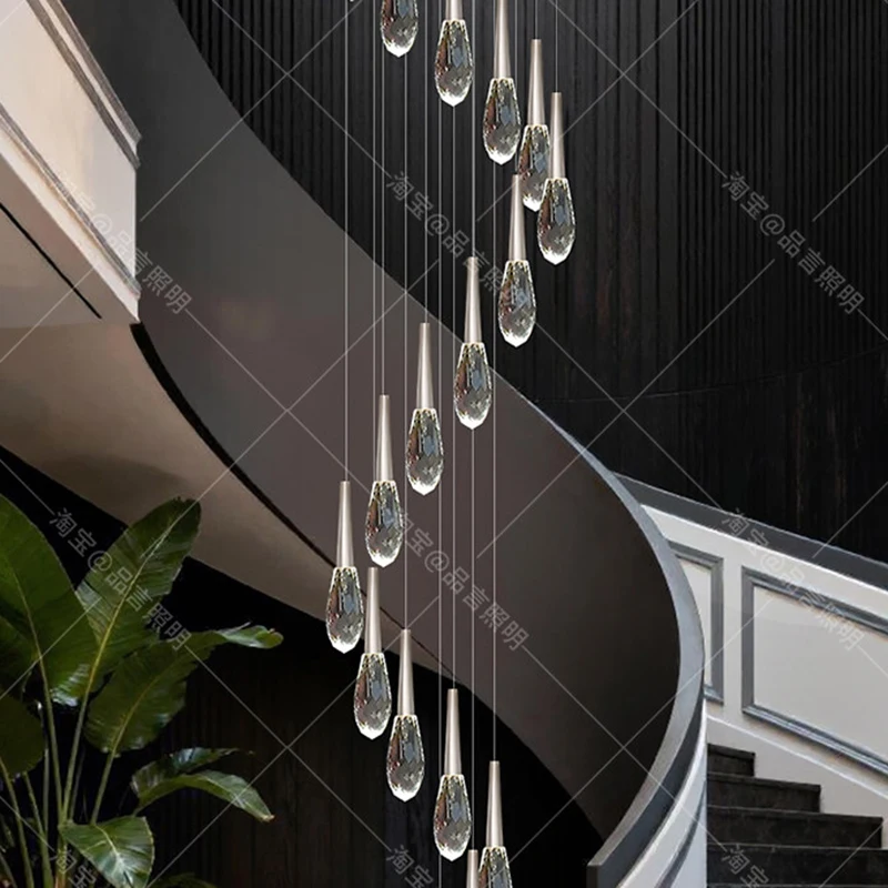 

Modern Home Decoration Crystal Chandelier Stair Pendant Lamp Living Room Pendant Lights Interior Lighting