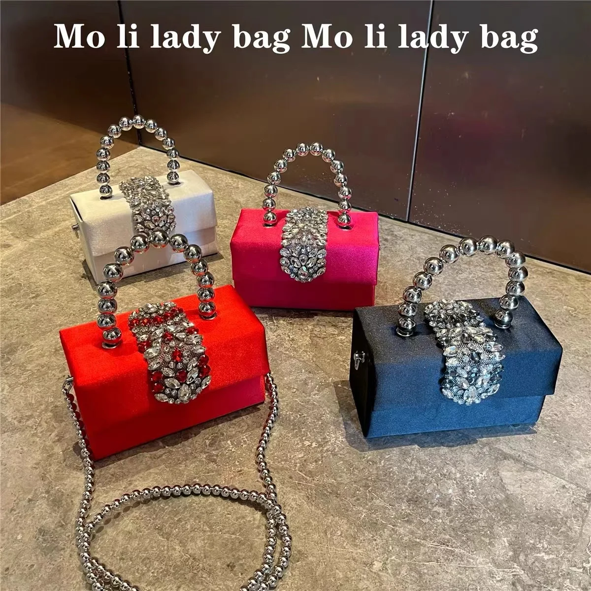 Women Satin Handbag Luxury Square Bag Crystal Shiny Rhinestones Diamond Evening Bag Wedding Party Clutch Purse Crossbody Bag