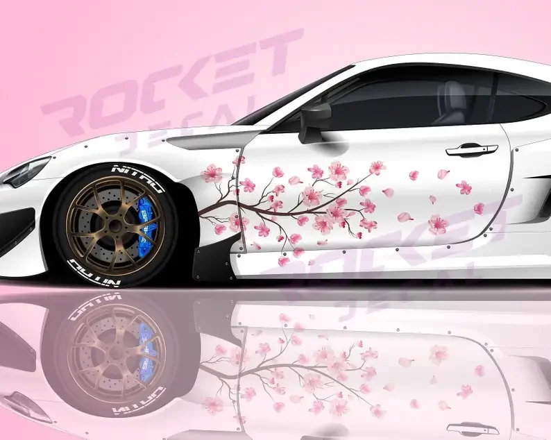 Sakura Cherry Blossom Car Livery, Japanese Theme Side Car Vinyl Livery, Universal Size, Large Vehicle Graphics, Car Livery