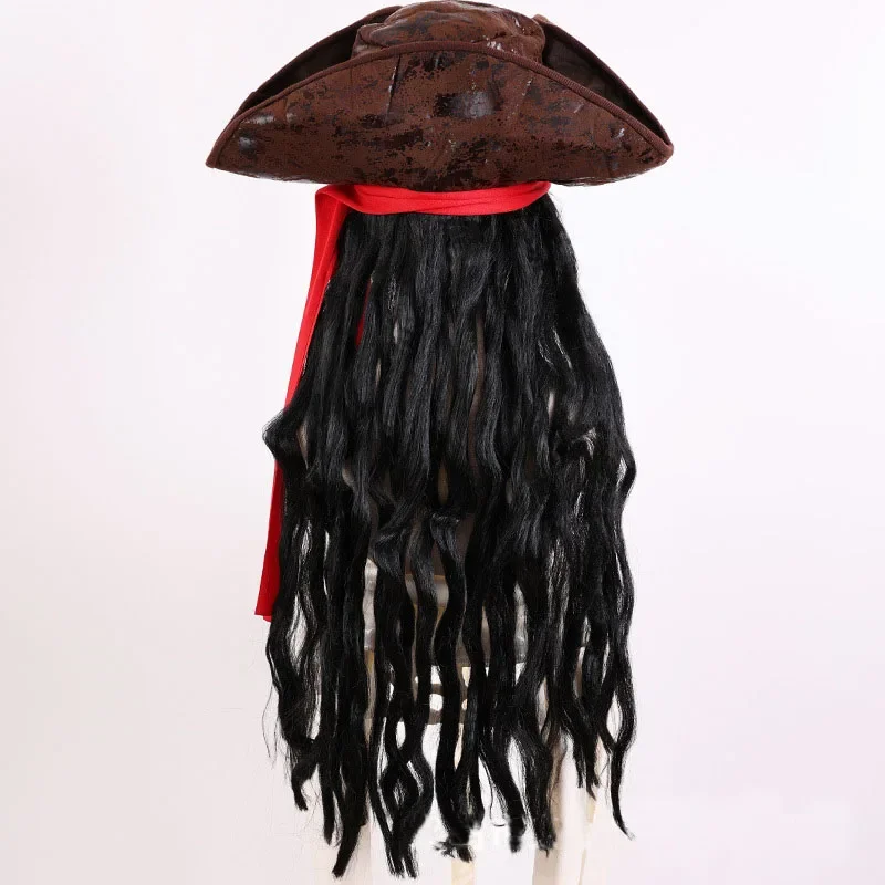 SN55Adult Pirate Captain Jack Braids Wig Hat Halloween Pirate Cap for Men Cosplay Performance Costume Accessories$5Q@1