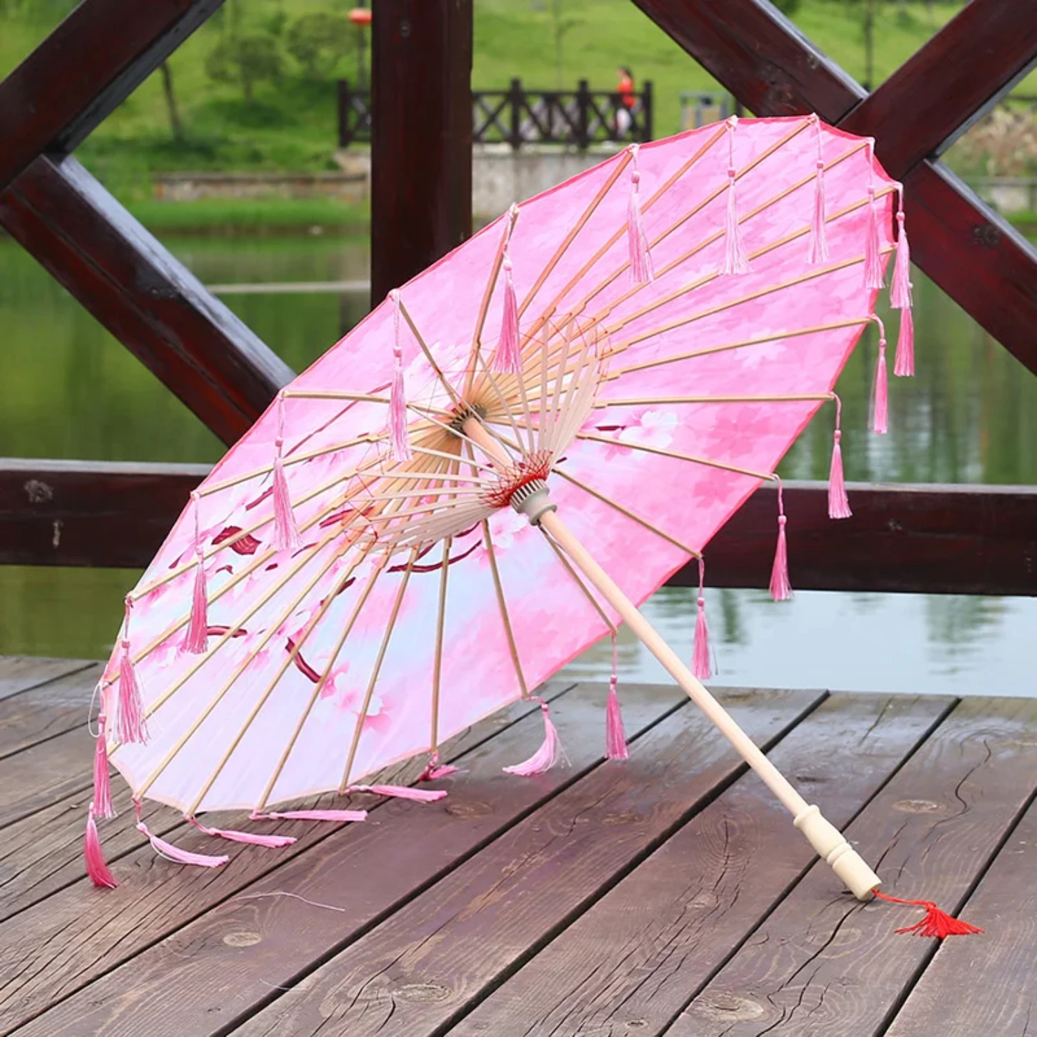 82CM Classical Chinese Style Oil Paper Umbrella with Tassel for Cosplay and Hanfu, Ancient Japanese Umbrella Inspired by El Prin