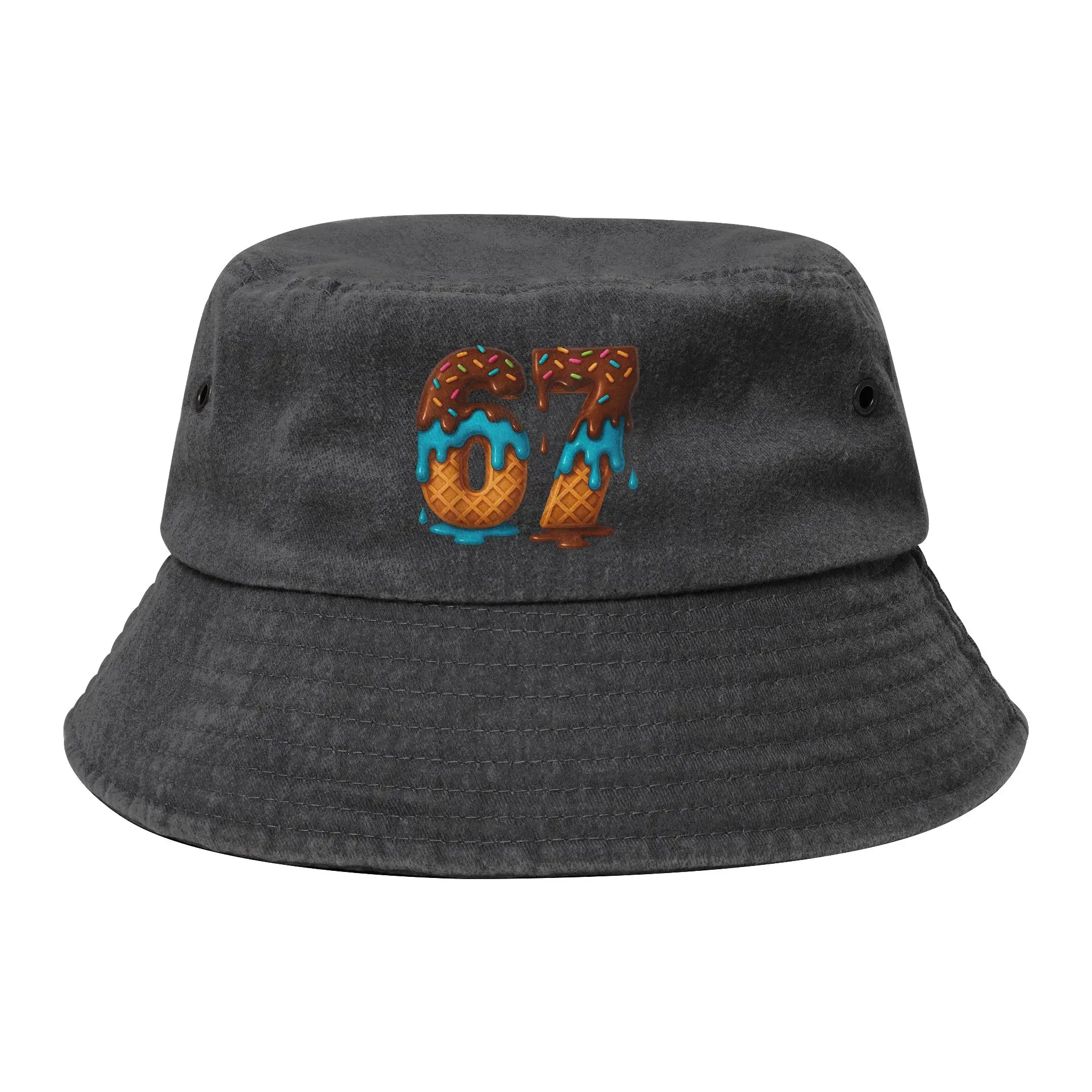67 Ice Cream Drip Meme Funny Six Seven GenAlpha Slang Bucket Hat for Teen Beach  Distressed Washed Sun Hat Outdoor Fishing Hat