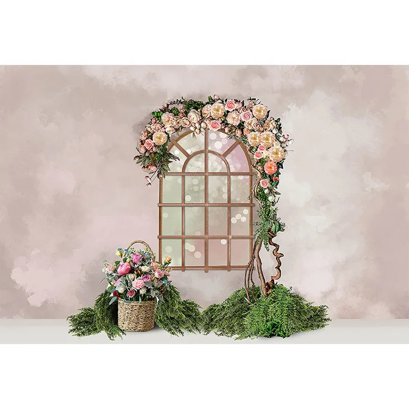 Avezano fotografia tło wiosna różowy kwiat okno trawa dzieci dziewczyna urodziny portret zdjęcie tła Studio Photozone Decor