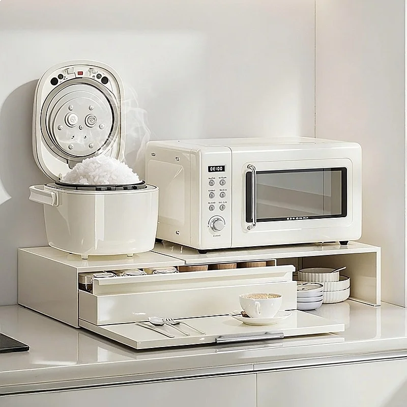 Countertop Pull-Out Microwave Rack Multifunctional Coffee Machine Storage Shelf Space-Saving Holder