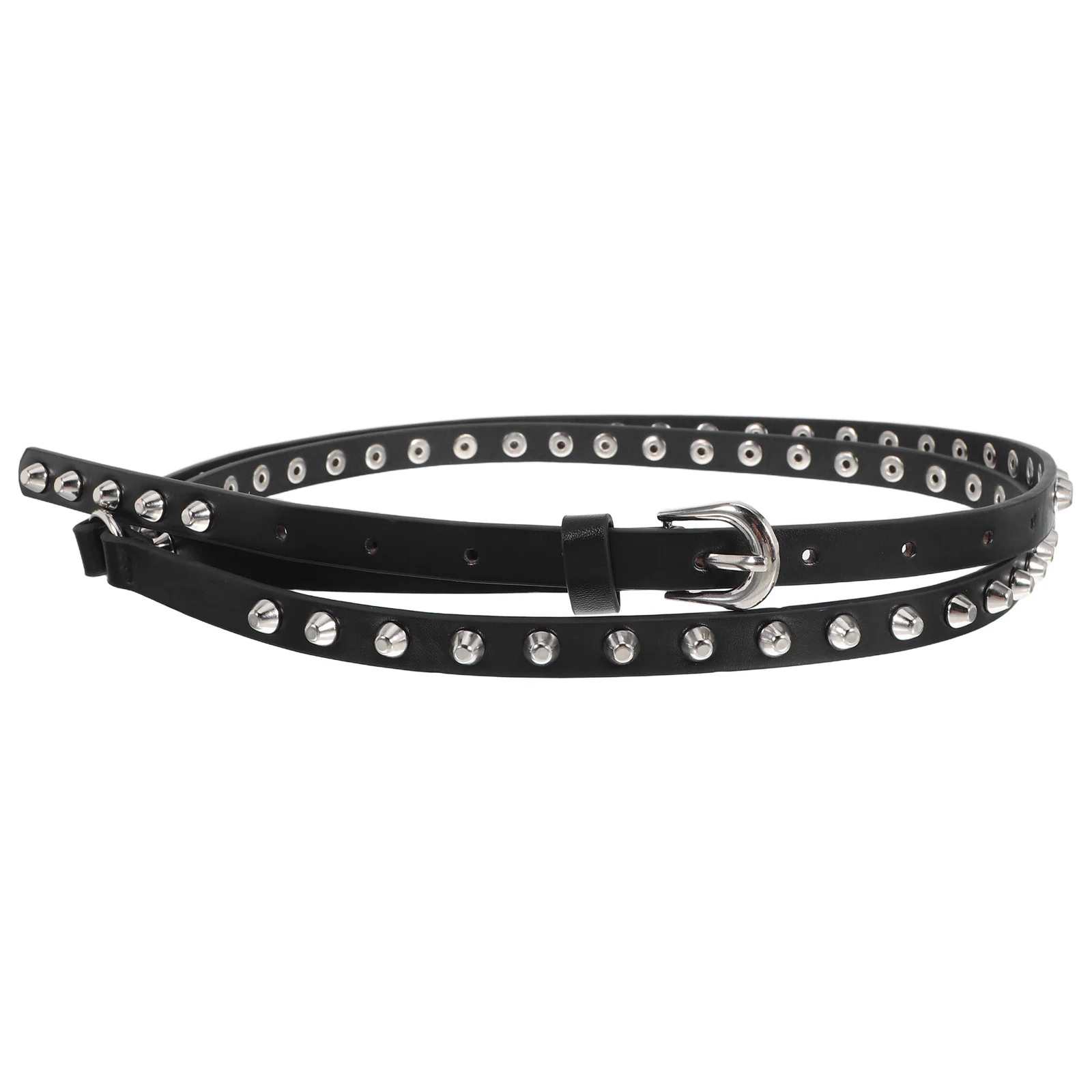 

Black Studded Rivet Belt Design Faux Punk Style Waist Band Adjustable Length for Women Men