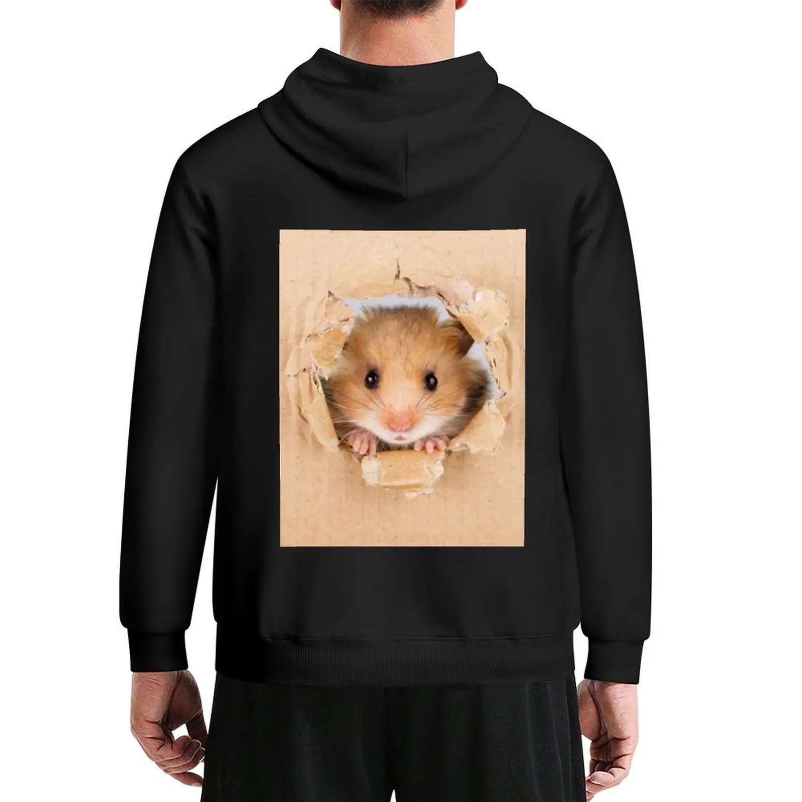 

Cant Breathe - Cute Hamster peeping through hole in brown cardboard Hoodie hooded shirt korean style clothes hoodie oversize