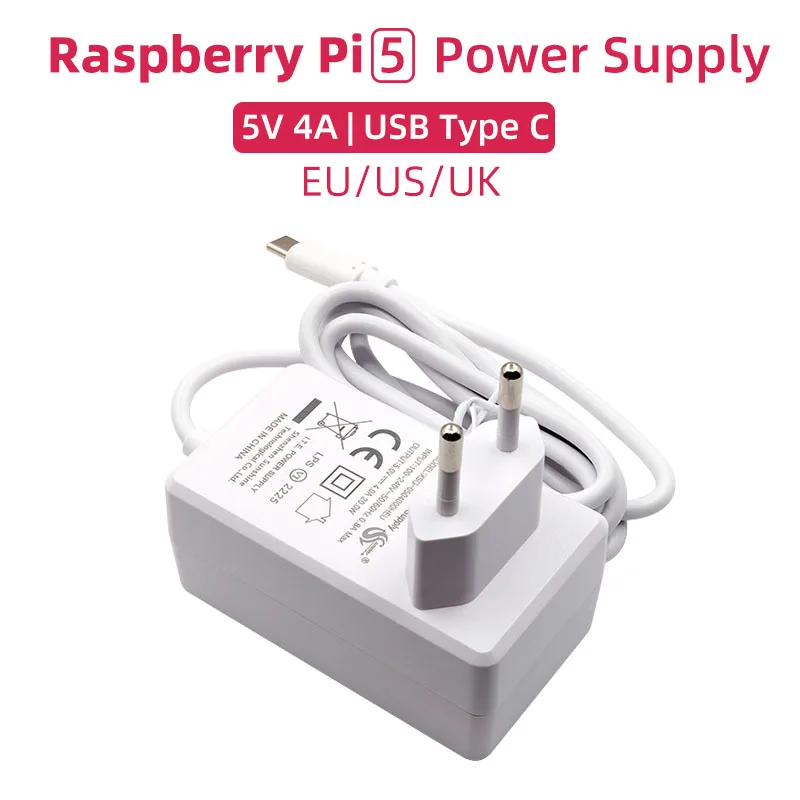 Raspberry Pi 5 Power Supply 5V 4A Type C Port Power Adapter 100-240V Input EU US UK Multi Circuit Protection Charger for Pi 5 4B