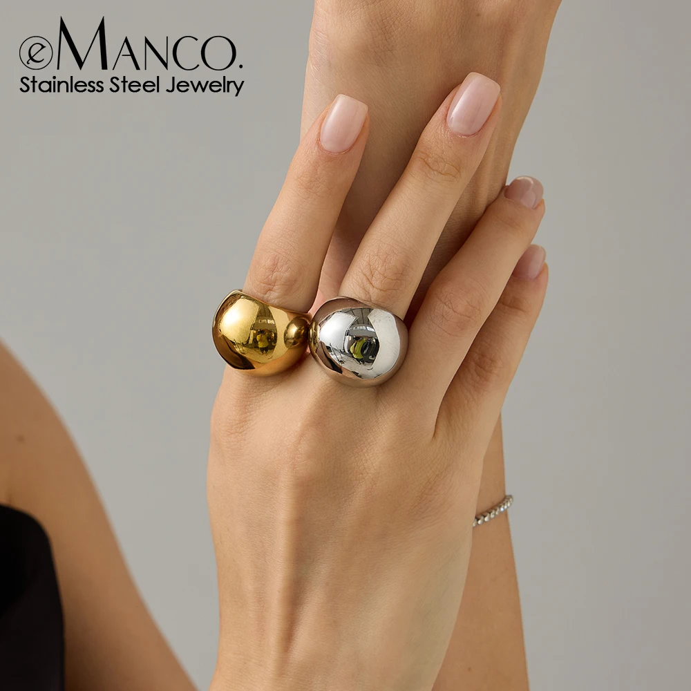Anillo de Acero Inoxidable Color Dorado Estilo Y2K eManco, Anillo Grueso para Uso Diario, Citas, Moda Social, Accesorio de Joyería