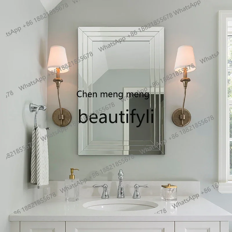 

Modern simple bathroom mirror wall decoration, square bathroom makeup mirror light luxury three-dimensional enigma mirror2936