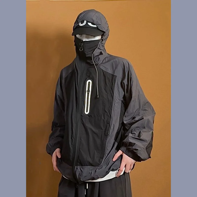 

UPF50+ Sun Protection Clothing Plus Size 5XL men's Summer Functional Outdoor Hiking Skin Coats Color Blocked Thin Hooded Jacket