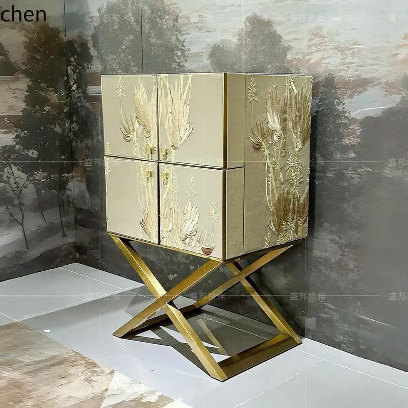 ZML light luxury leather embroidery home villa modern design high-end creative living room locker