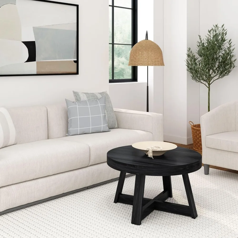 Classic Round Coffee Table, 30 Inch Farmhouse Coffee Table, Mini Center Tables for Small Spaces, Small Living Space