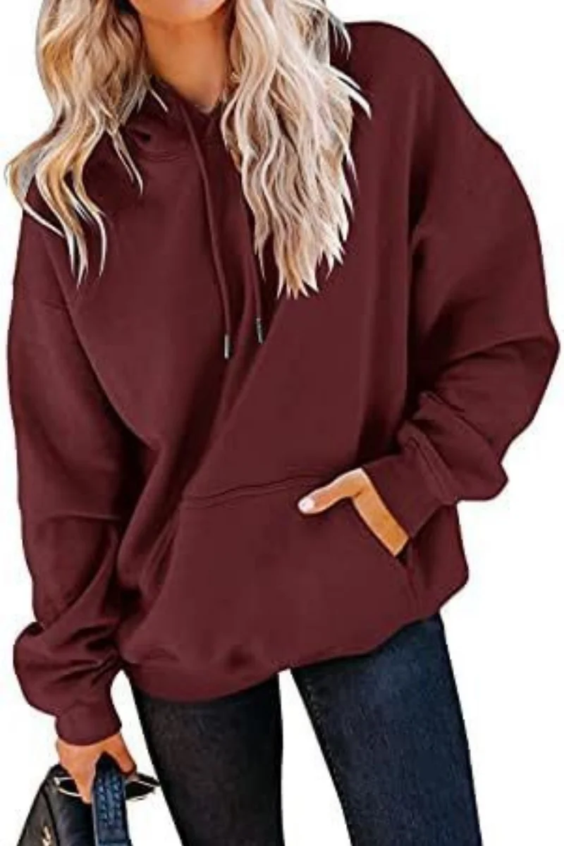 Men's and women's long sleeved hooded sweatshirts, plush, oversized loose sports and casual solid color tops