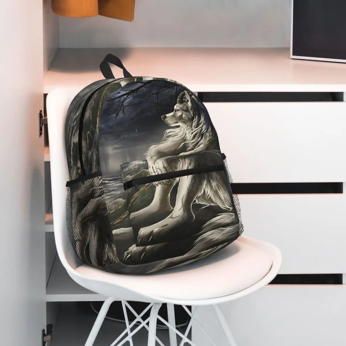 Emo White Wolf Sitting Sad Meme Backpack Student BookBag Children School Bag Computer Shoulder Bags for Boys Girls