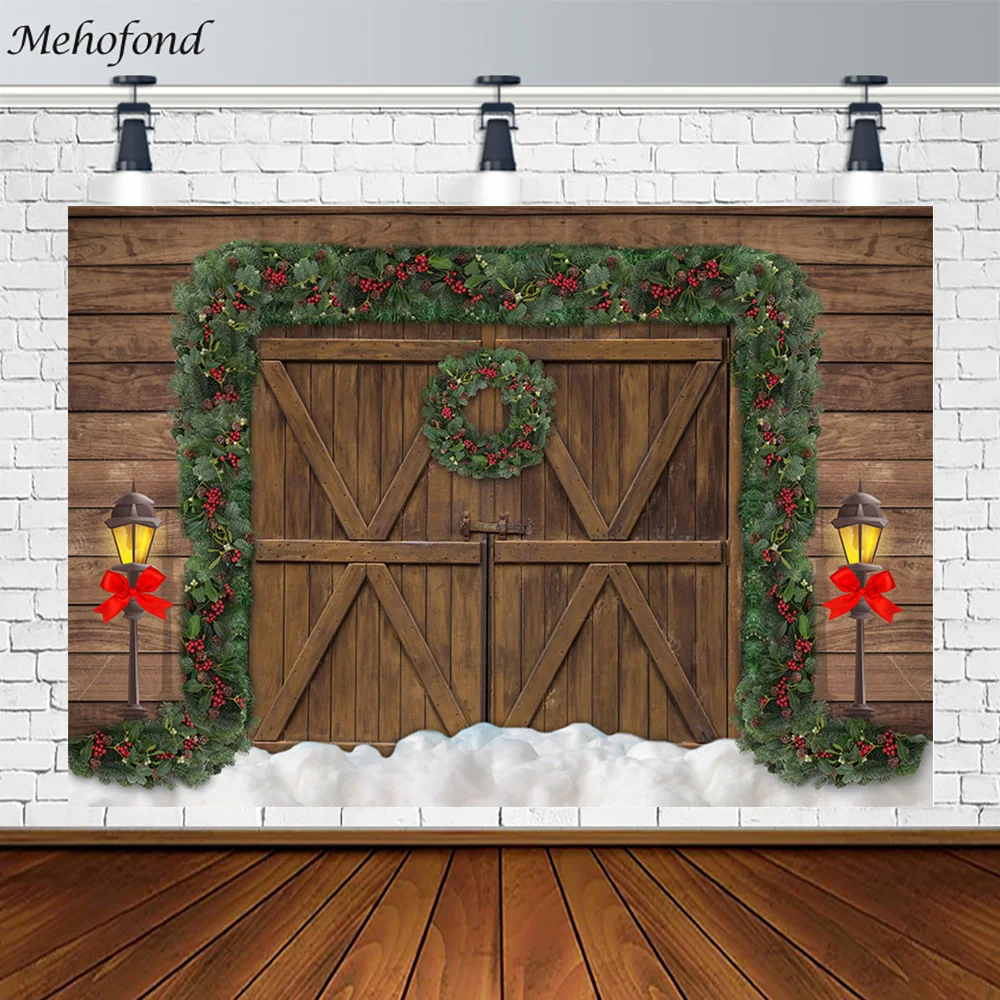 

Mehofond Christmas Decoration Background Photography Wedding Birthday Party Wooden Door Portrait Shooting Backdrop Photo Props