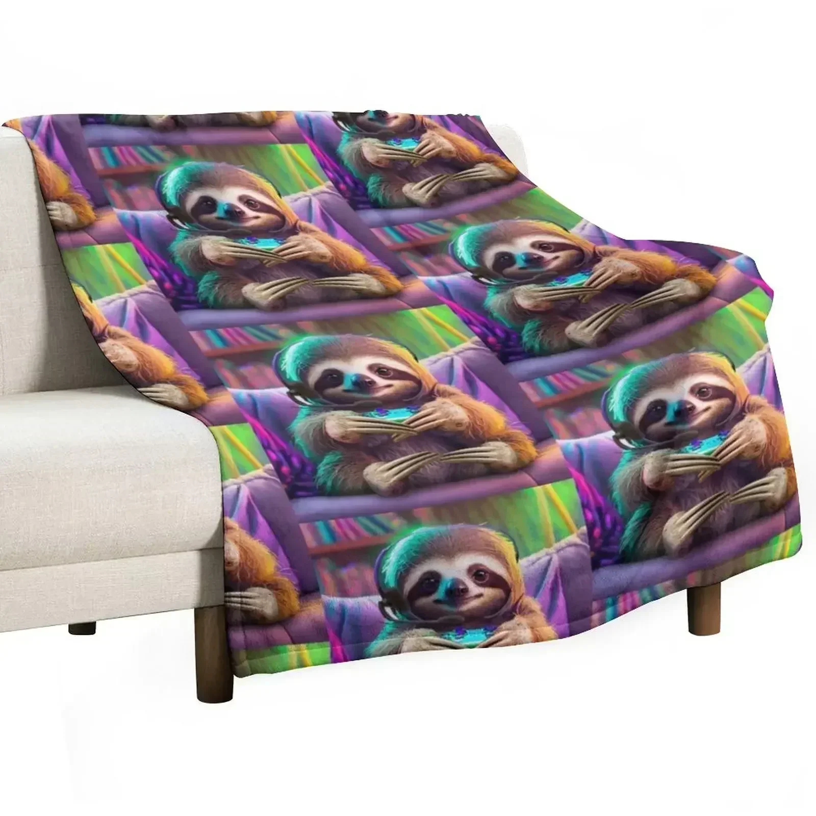 

Gamer Sloth Throw Blanket Soft Bedroom Blanket for Night Sleeping