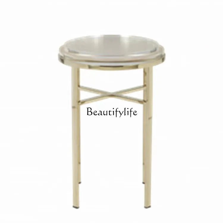 

American light luxury stainless steel small round edge champagne corner table