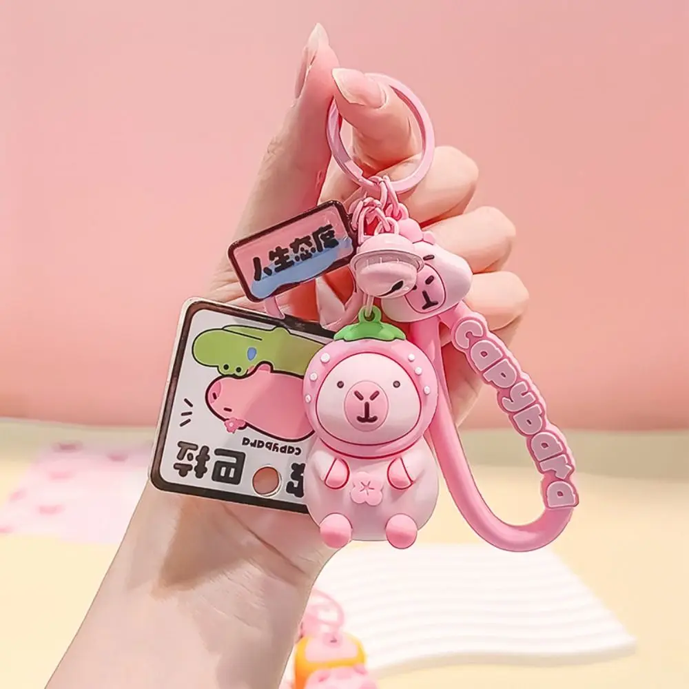 

Fruit Headgear Pink Capybara Keychain Orange Lemon Cartoon Capybara Keyring Peach Cute Animal Pink Capybara Keyring Couples