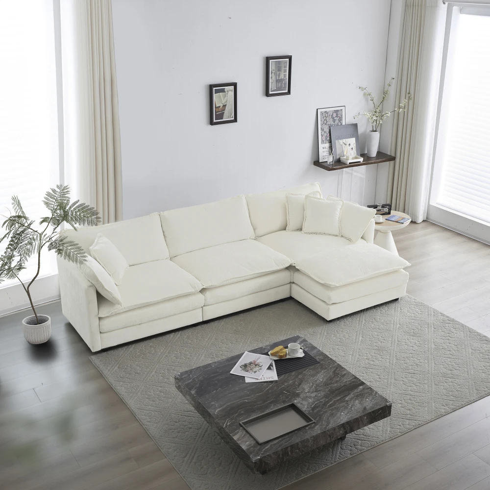 

YQXH Free Combination Comfy Upholstery Modular Oversized L Shaped Sectional Sofa With Reversible Ottoman, White Chenille