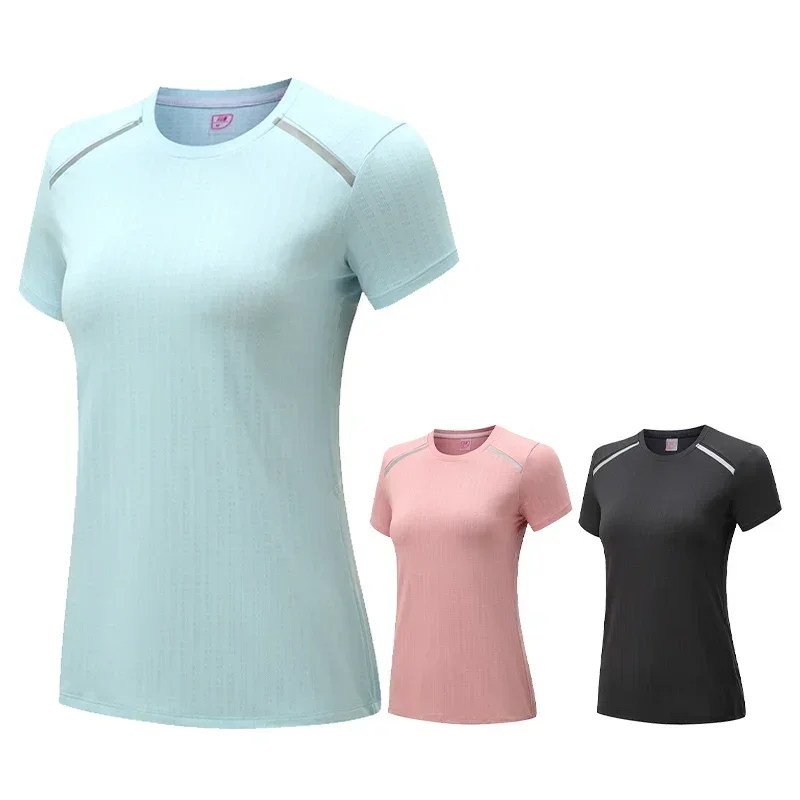 Women's Gym Jogging T-shirt Marathon Running Short Sleeve Tops Outdoor Ladies Sports Shirts Fitness Sweatshirt Yoga Dry Fit Tee