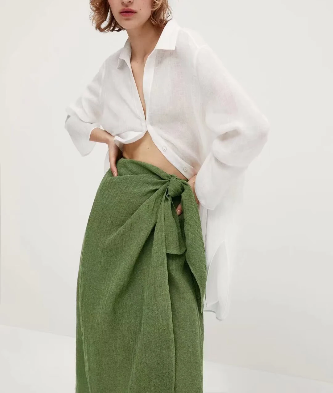 Spódnica midi w kształcie litery A, wygodna, uniwersalna, z rozcięciem, idealna na wakacje, nowość, moda damska, lato 2024, poliester F...