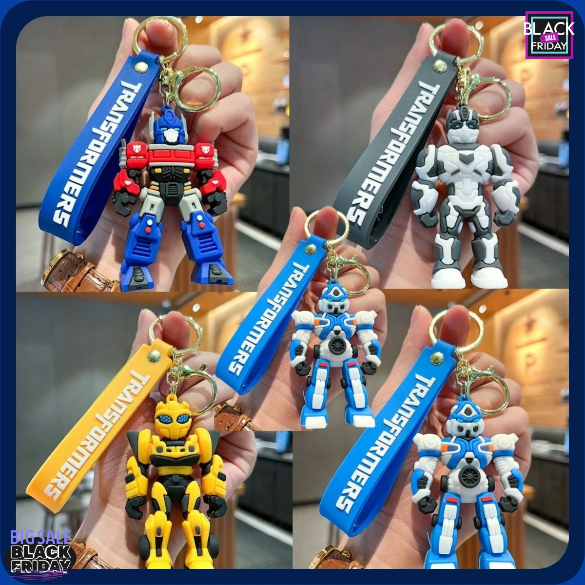 Llavero de Transformers Optimus Prime y Bumblebee, Figura de Anime, Decoración para Coche, Llavero para Mochila, Venta al por Mayor