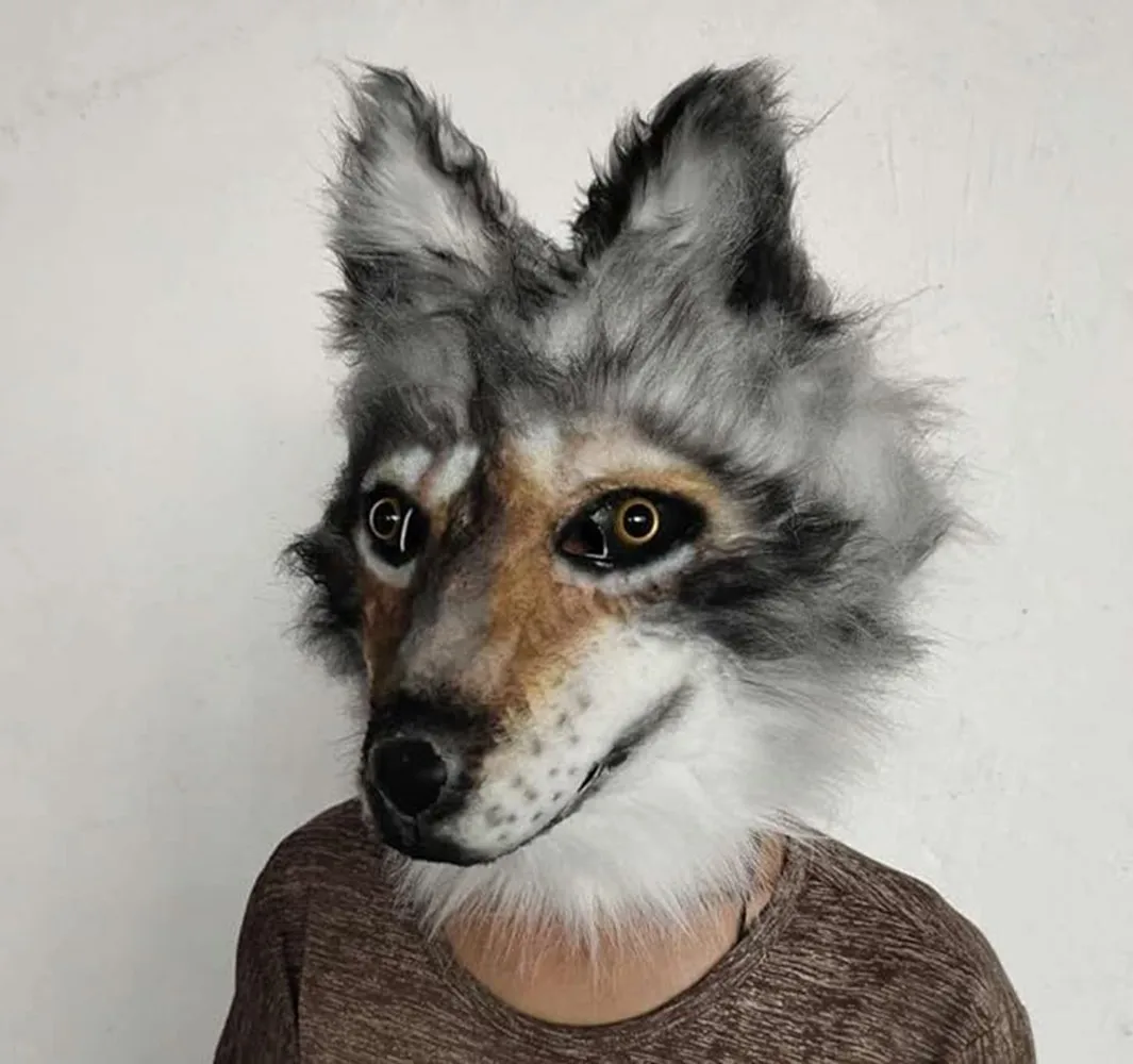 Furry Handsome Cute Wolf Mask Animal Head Mask Novelty Halloween Party Cosplay Costume Props