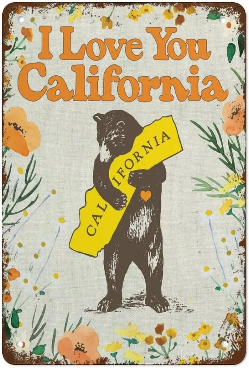California Wall Art California Art I Love You California California Brown Bear California Bear Vintage Tin Sign Metal Sign  sign