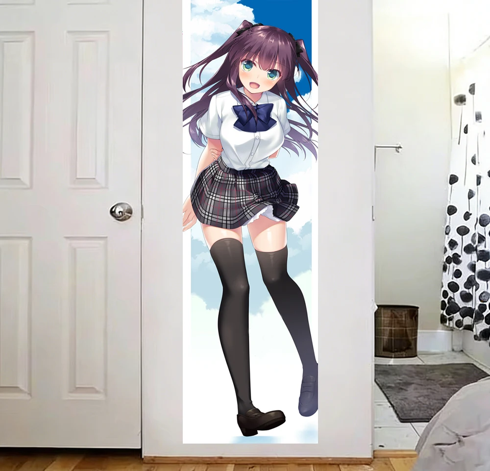 Cute Anime Girl Tapestry Wall Hanging Purple Twintails School Uniform Thigh High Vertical Poster Bedroom Dorm Decor Fans Gifts