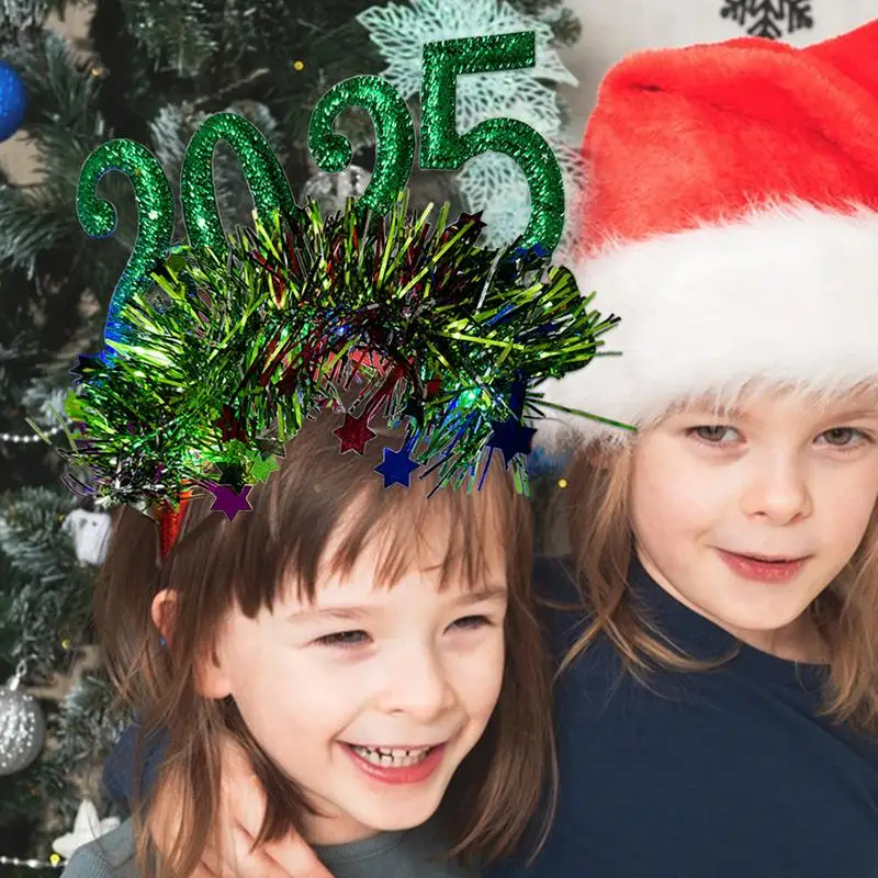 Happy New Year Headband 2025 New Year Tiara Headband Bopper Glitter Tiara Hairband Hair Accessories For Girls Women For Festival