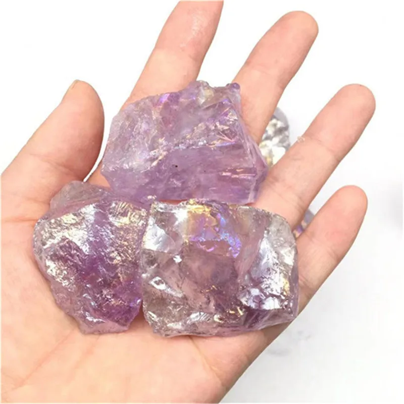 Natural Raw Quartz Aura Amethyst Rough Crystals Healing Stones Purple For Decoration
