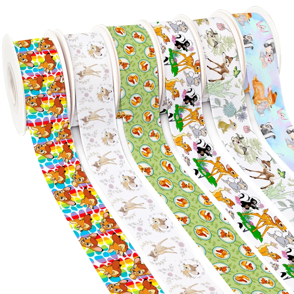ديزني كارتون بامبي نمط المطبوعة Grosgrain الشريط ، هدية التفاف الشعر القوس ، 5 ياردات