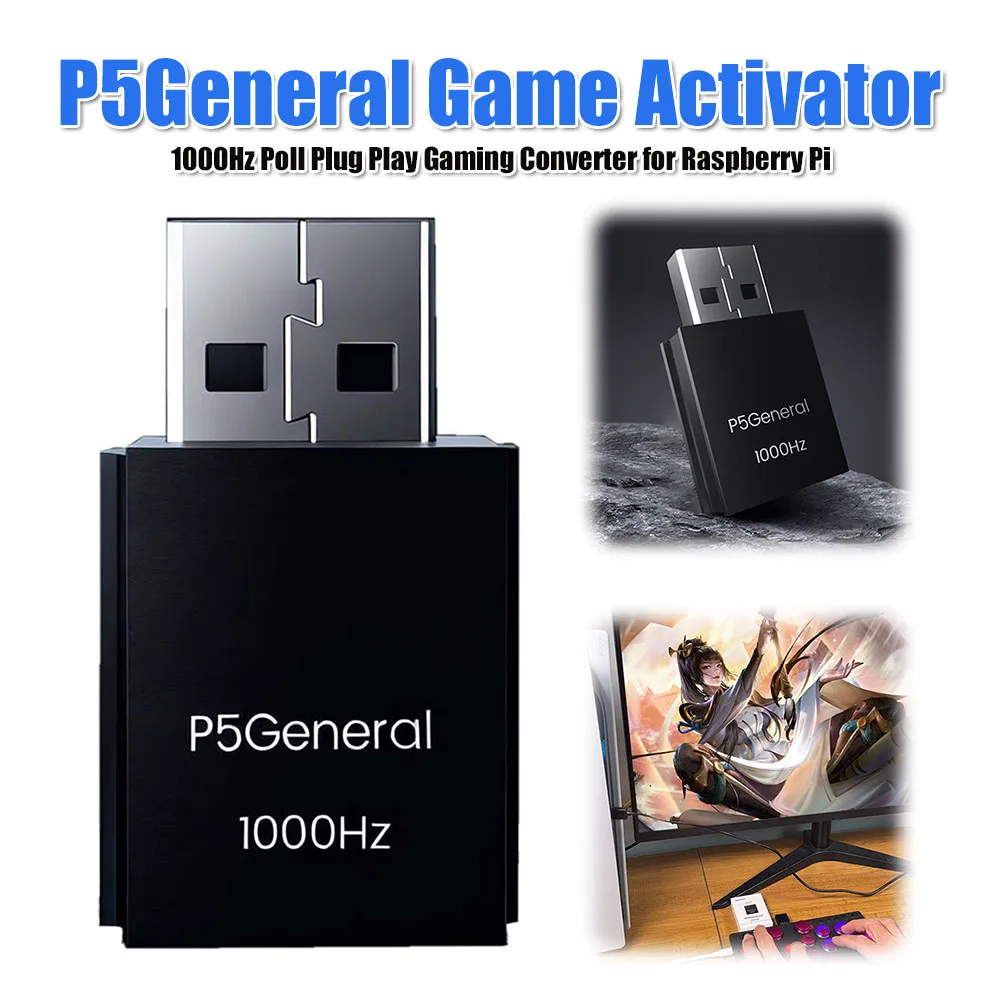 P5General Game Converter USB Adapter with True 1000Hz Bidirectional Plug-and-Play Controller Converter Suitable for Raspberry Pi
