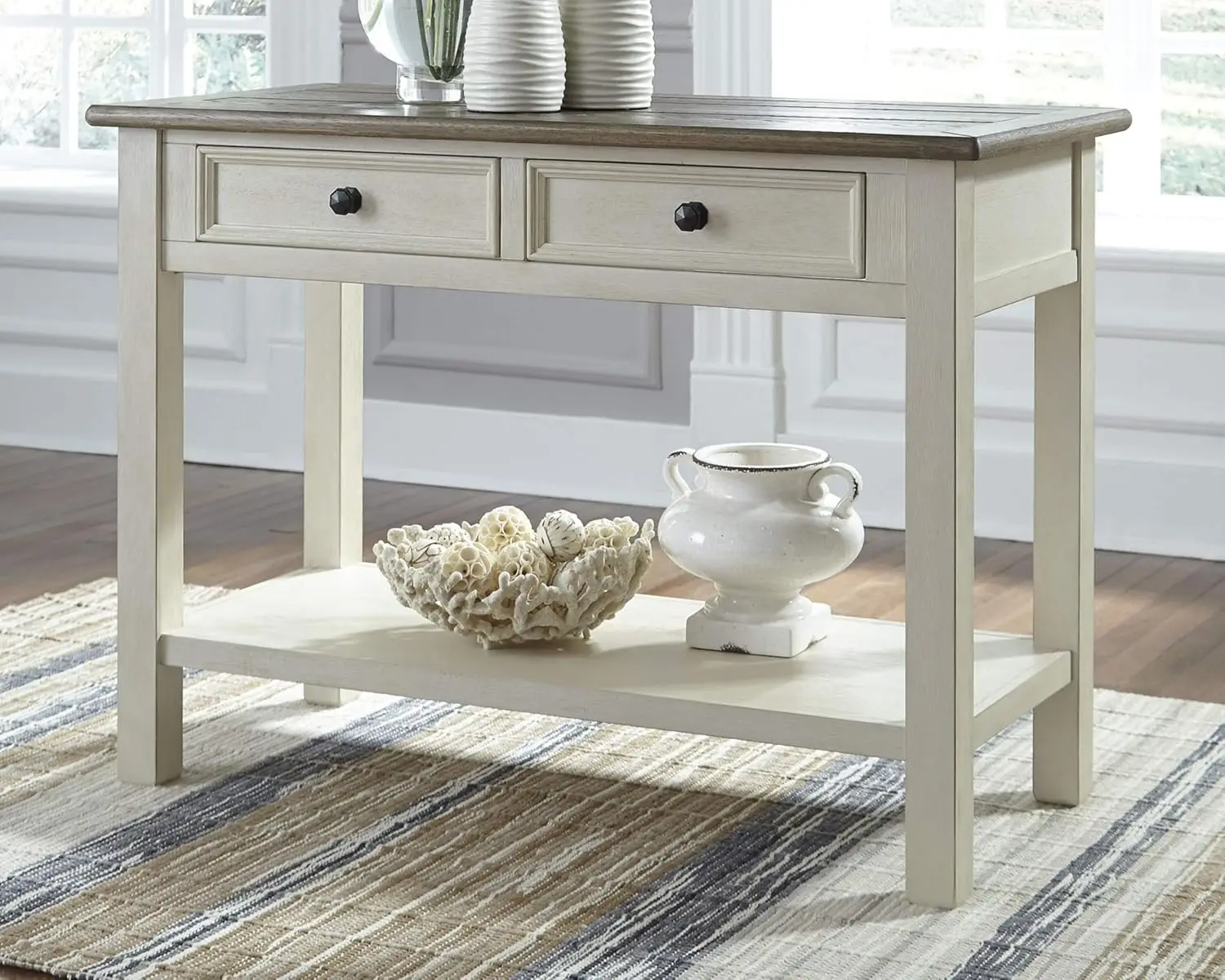 

Signature Design by Ashley Bolanburg Farmhouse Rectangular Two Tone Sofa Table, Antique Cream