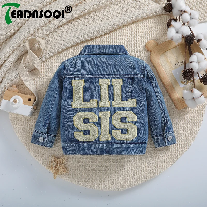 0-18M Toddler Infant Children Fashion Clothes Spring Autumn Baby Denim Jacket Casual Back Letter Embroidery Outerwear Kids Coat