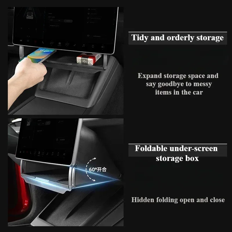 Hidden Storage Box For Tesla Model Y/3+ Highland Storage Organizer Tray Under Central Control Screen Box Accessories 2021-2024