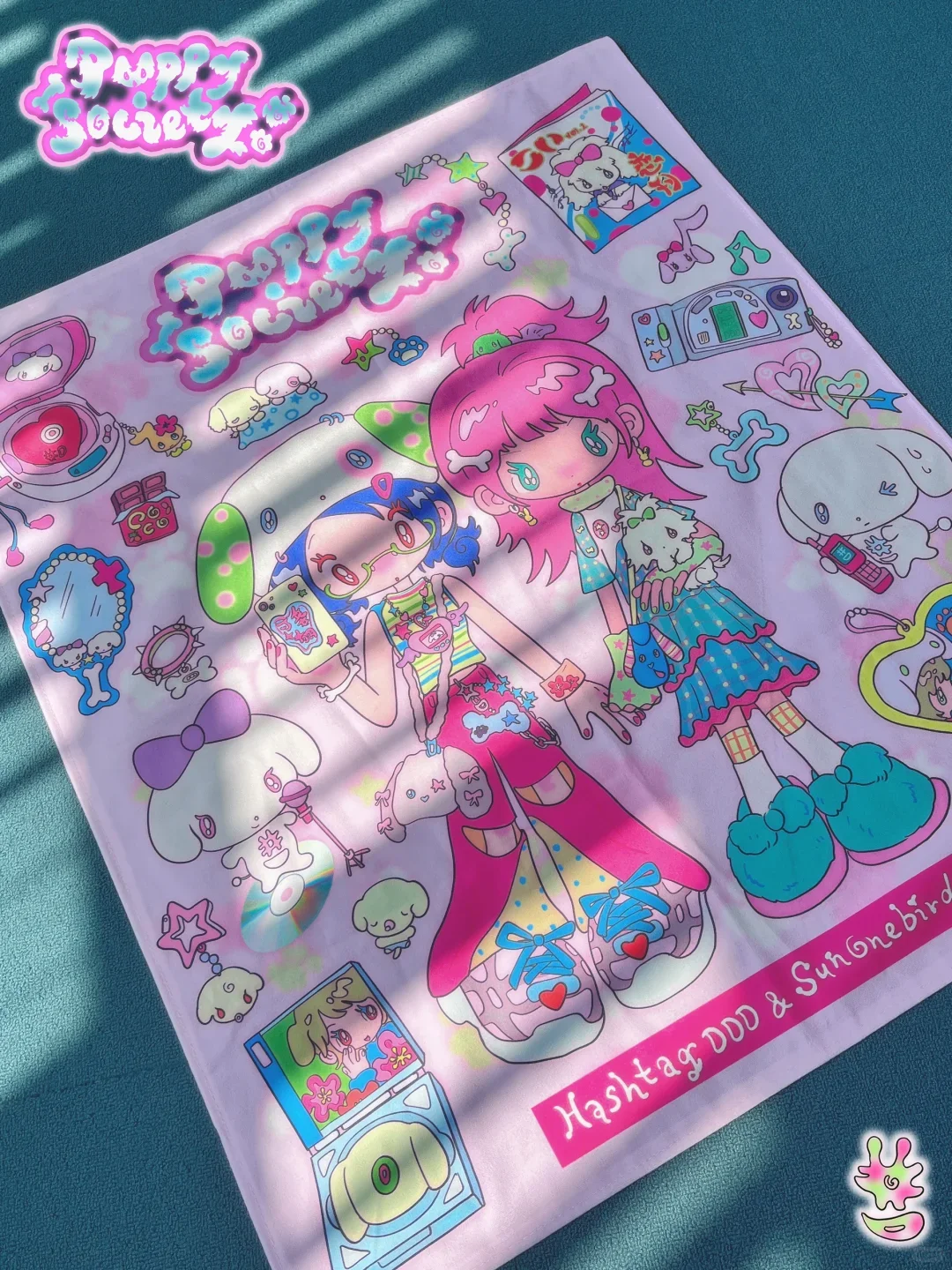 Y2K pink cartoon girl image subculture visual tapestry back to millennium tapestry can be decorated and carried with you to prot