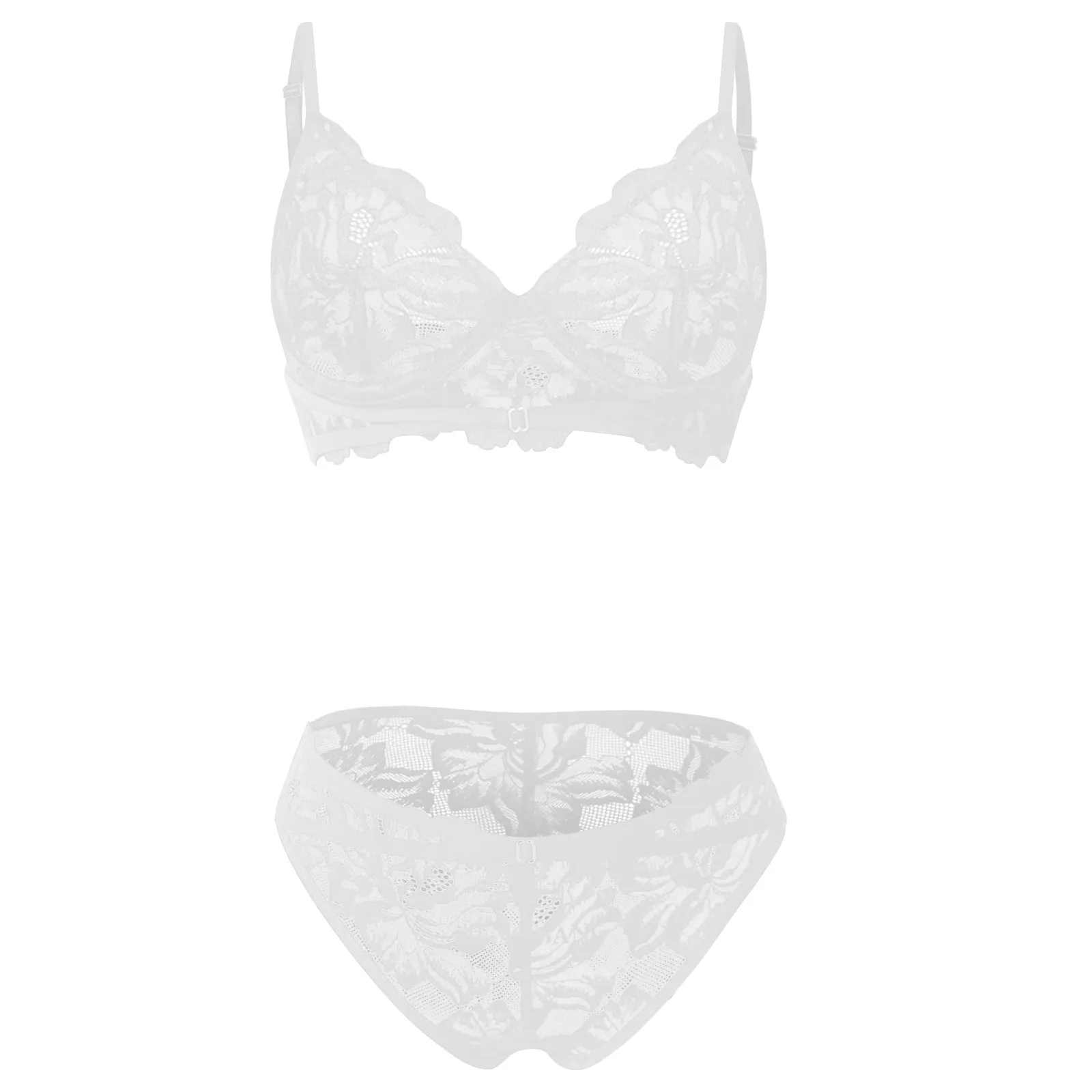 Sexy Eyelash Lace Bra Set Bralette Push Up Lingerie Bras Briefs Set Women Deep V Cross Back Transparent Padded Wire G-string