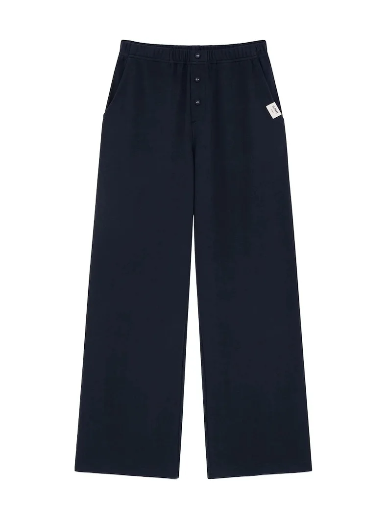 Casual Style Embroidered Letter Design Loose Fit Pants Elastic Waist Button Detail Home Wear Outdoor Wearable Ladies Trousers