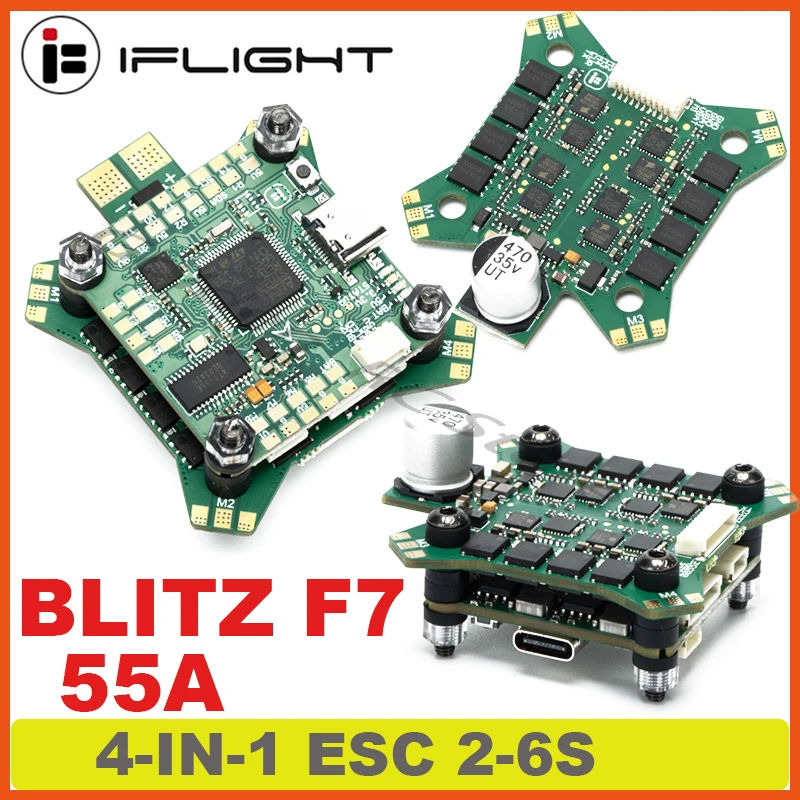 IFlight BLITZ STM32 F722 F7 Flight Controller W/ BLITZ E55 55A 4-IN-1 ESC 2-6S DShot150/300/600/MultiShot/ OneShot for FPV Drone