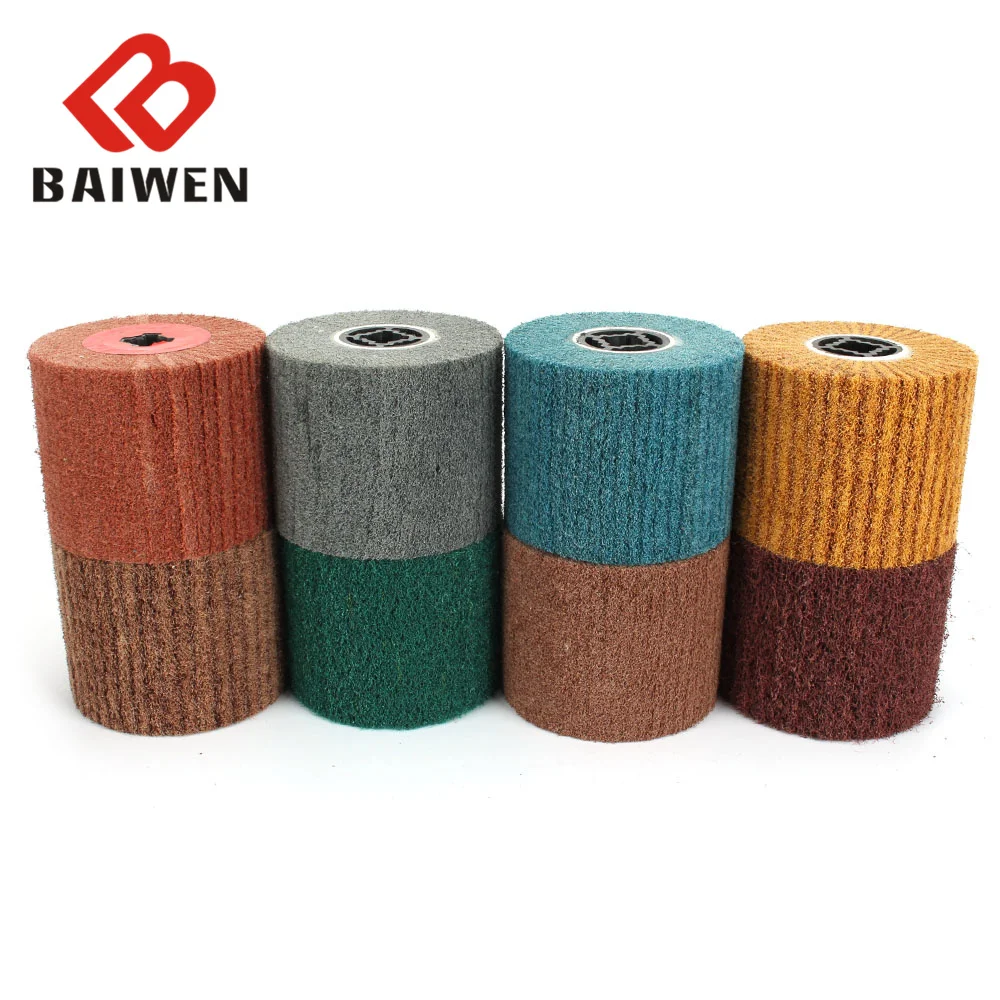 

120*100*19mm 1pc Non-woven Nylon Abrasive Flap Wheel Brush Wire Drawing Polishing Burnishing Drum Wheel for Stainless Steel