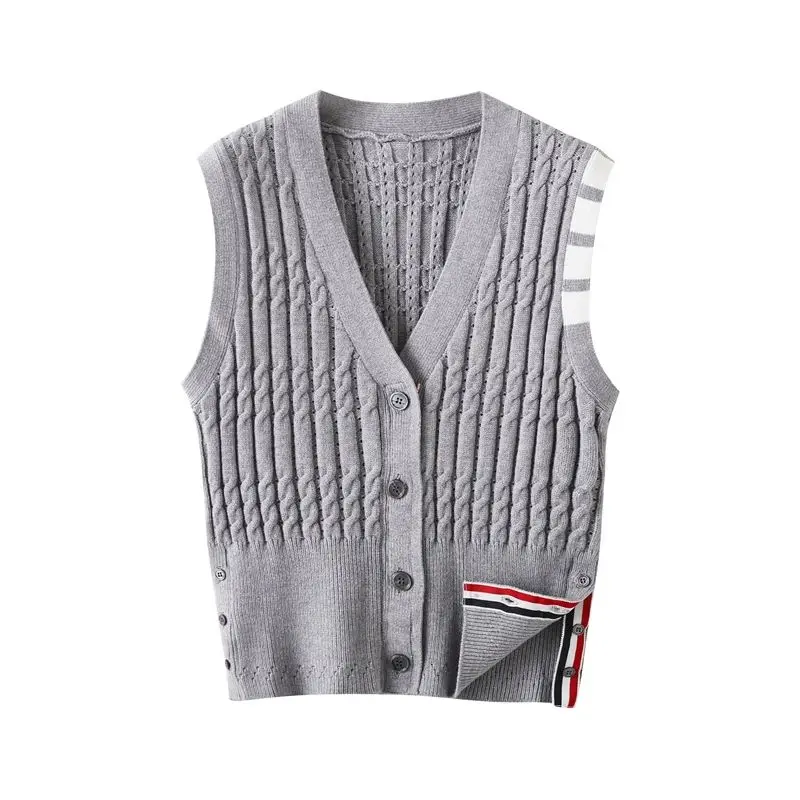 Golf korean knitted cardigan vest women\'s autumn and winter slim fit sweater layered vest college style four bar camisole top