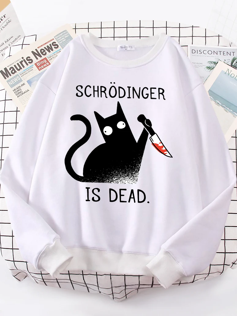 Sudadera con capucha con estampado de gato de Schrodinger para mujer, Top de gran tamaño con cuello redondo, Hip-Hop, manga larga, Animal divertido,