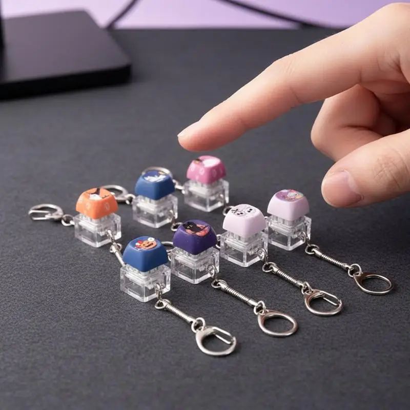 (.) Halloween Keyboard Keychain Mechanical Button Fidget Key Switch Caps Finger Toys Relief Stress Small Gifts Car Key Ring