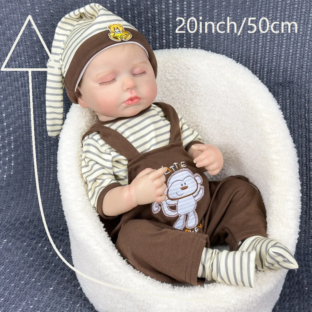 دمية ريبورن من الفينيل مقاس 20 بوصة |   لعبة نابضة بالحياة ذات عين مغلقة، إصدار قابل للجمع، ملابس مخططة كرتونية، قابلة للتقديم