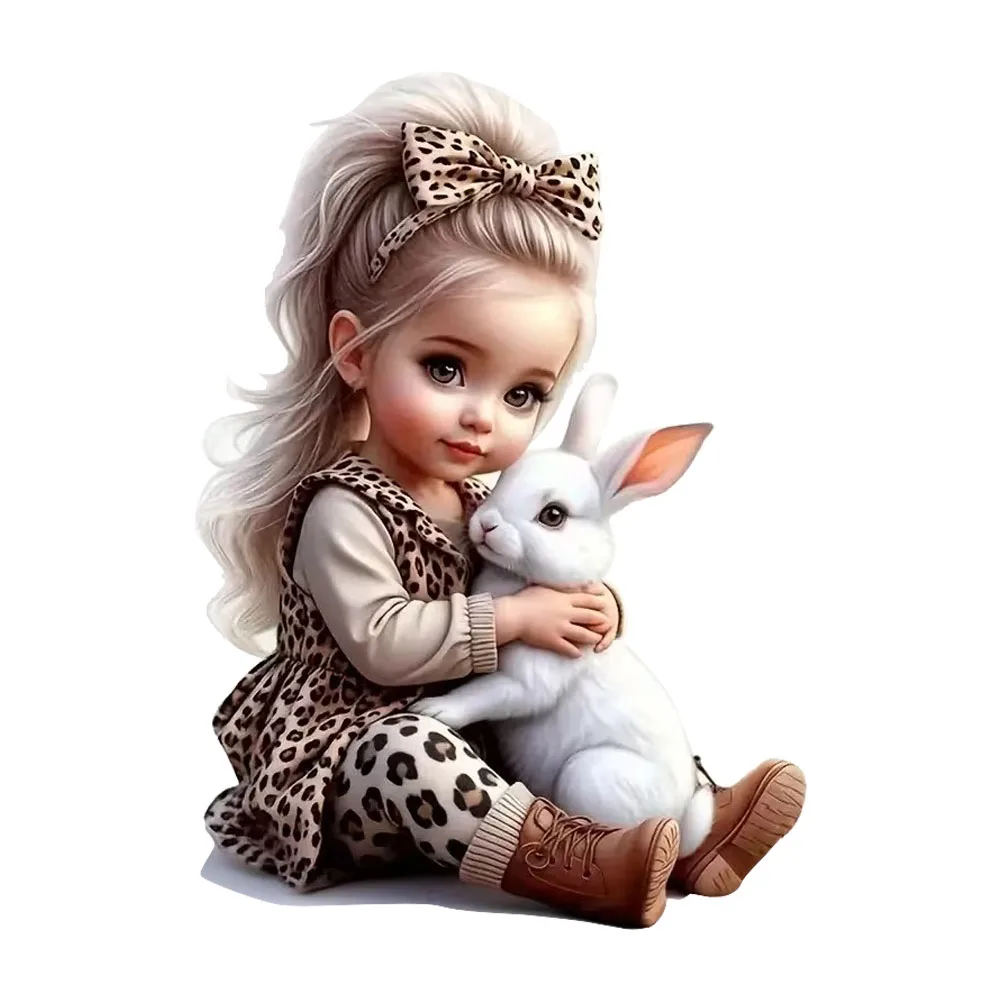 QT2568#Cute Girl and Rabbit Vinyl Stickers  Waterproof Car Decorative Decal, Suitable for Cars, Laptops, Bumpers